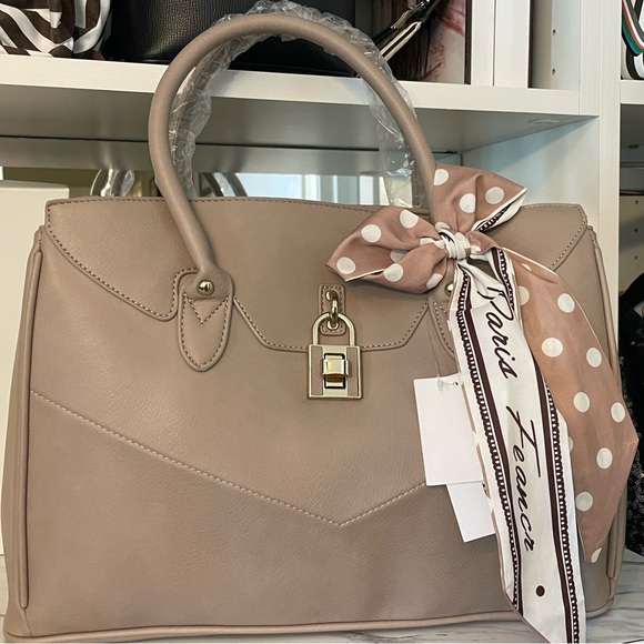 JUST FAB BIG TAUPE SACHEL TOTE BAG NWT - Picture 4 of 6